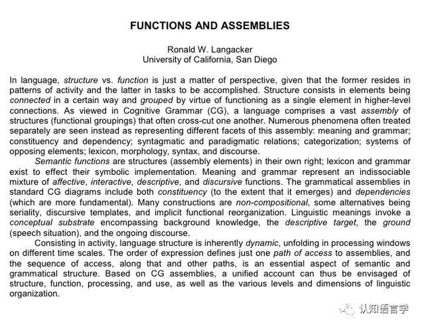 ICLC14视频| FUNCTIONS AND ASSEMBLIES by Langacker